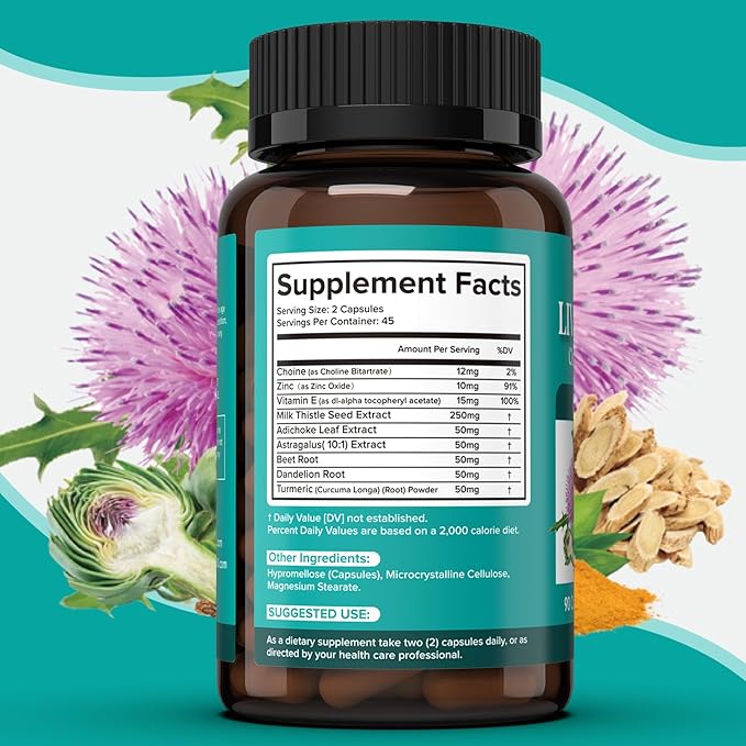 Milk Thistle Supplement - Liver Detox Cleanse Formula Herbal Liver Support with Milk Thistle, Dandelion Root, Artichoke, Turmeric, Astragalus for Liver Health, 90 Capsules-61