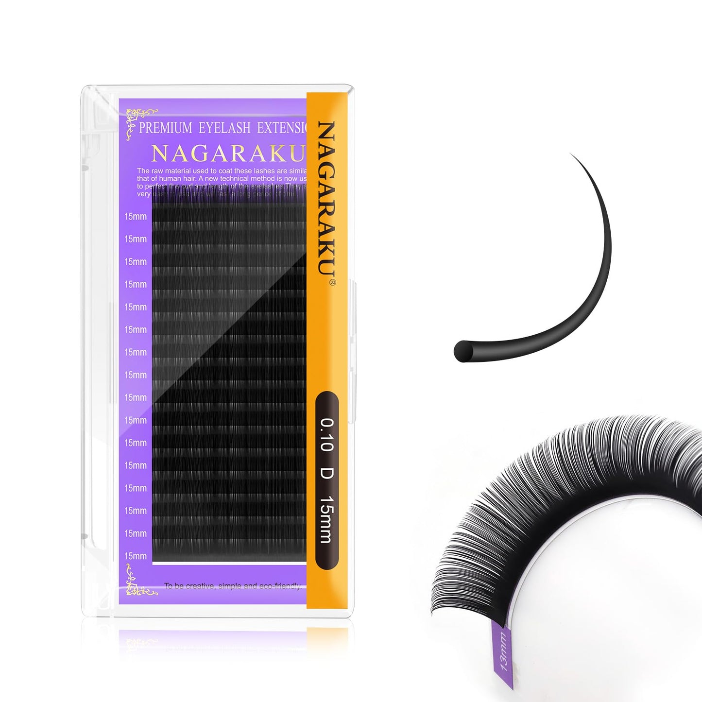 Nagaraku Eyelash Extensions 0.10 Mm D Curl 15Mm Premium Individual Classic Lashes Soft Natural Matte Black 16 Rows Professional