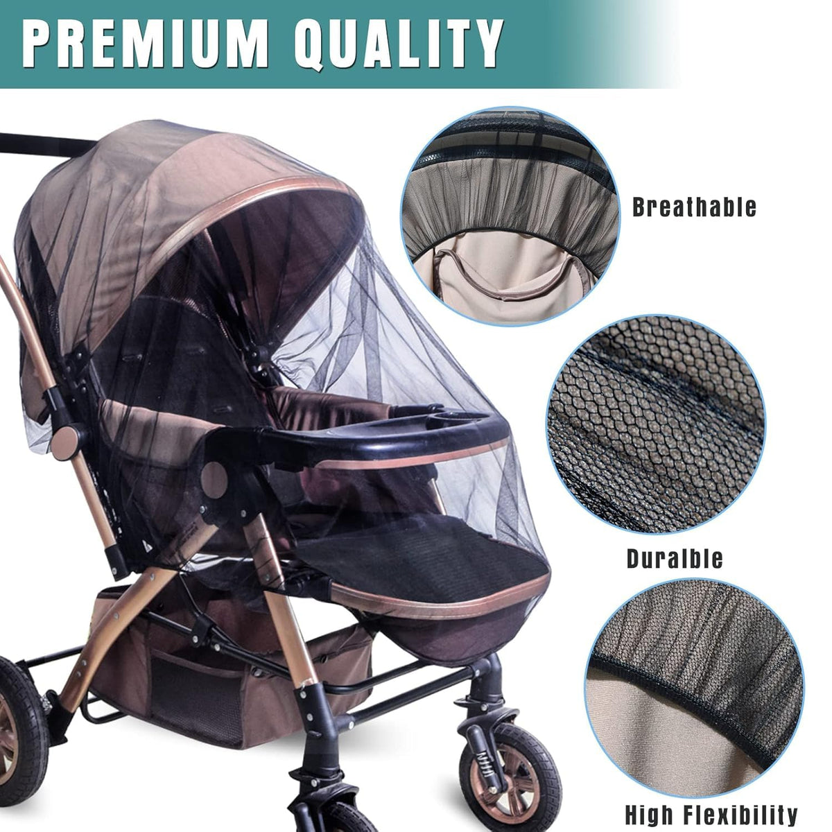 Sysmie 2 Pack Baby Stroller Mosquito Net, Durable Mesh Protection, Black | Universal Fit Bassinets, Cradles, Playards, Pack N Plays & Portable Mini Cribs, Summer Essential for Infant Travel, Camping