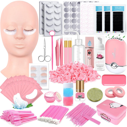 Lash Extension Kit Eyelash Practice For Beginners Professional Set With Mannequin Head Removable Eyelids Usb Fan Spraye Individu
