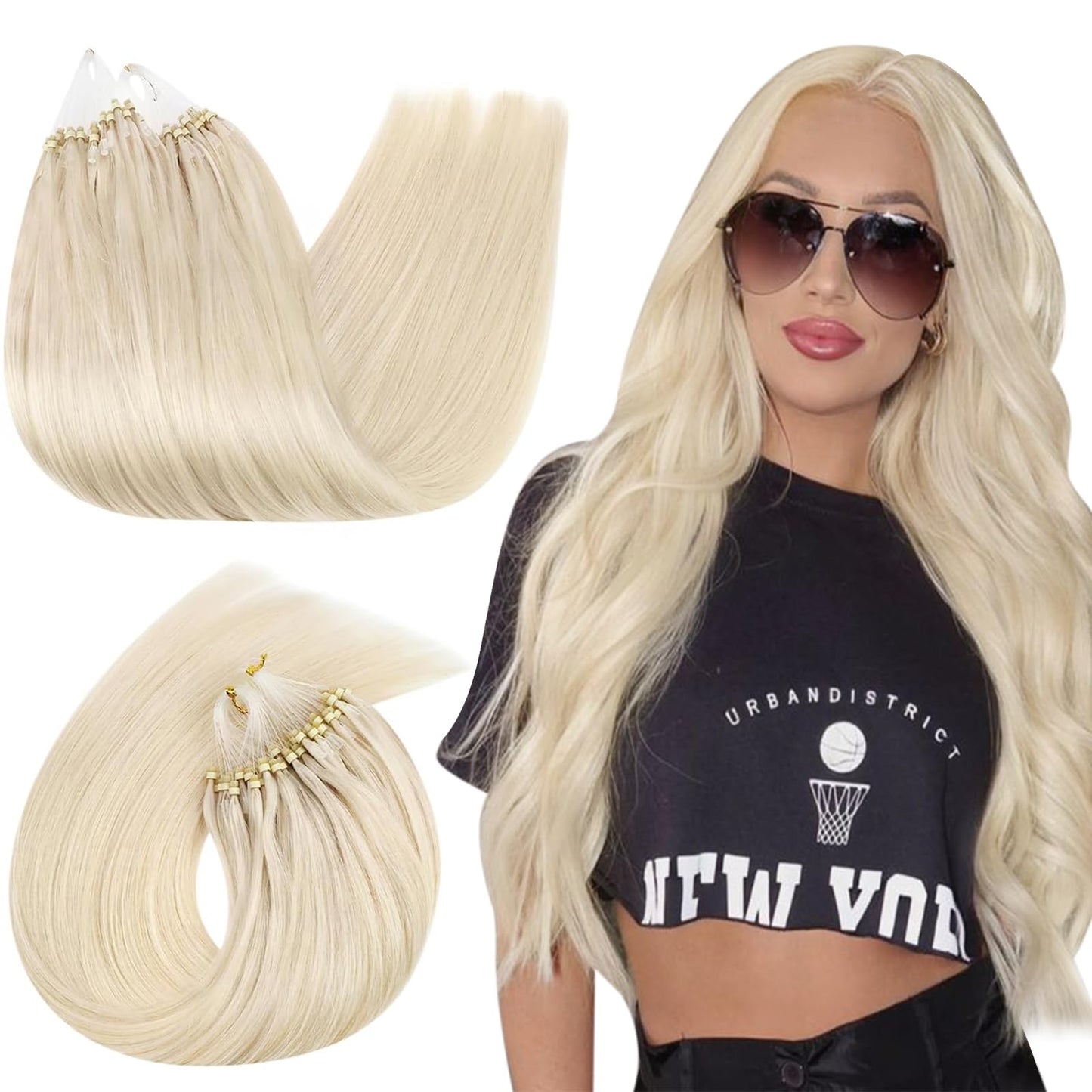 Ugeat Microlink Hair Extensions Human Hair 22 Inch Icy Blonde Hair Extensions Micro Loop Human Hair Extensions Platinum Blonde H