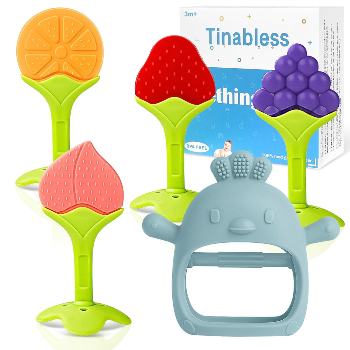 Tinabless Infant Teething Keys Set, BPA-Free and Organic, 5-Piece Silicone Baby Teether