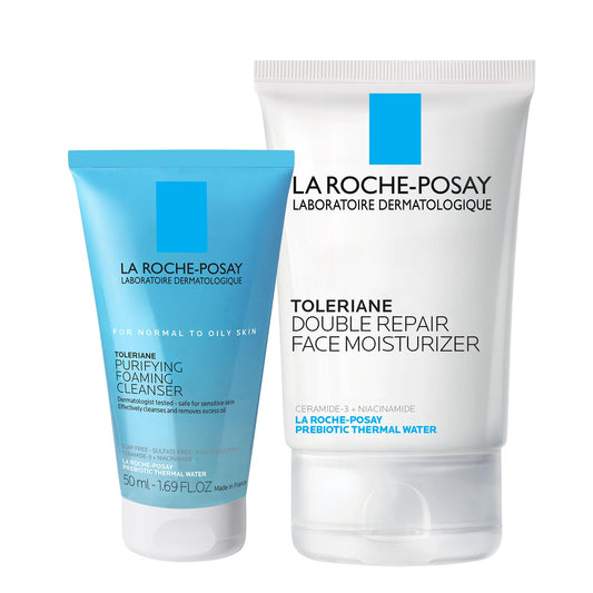 La Roche-Posay Toleraine Skin Care Set | Double Repair Face Moisturizer 100Ml & Purifying Foaming Facial Cleanser 50Ml | Oil Fre