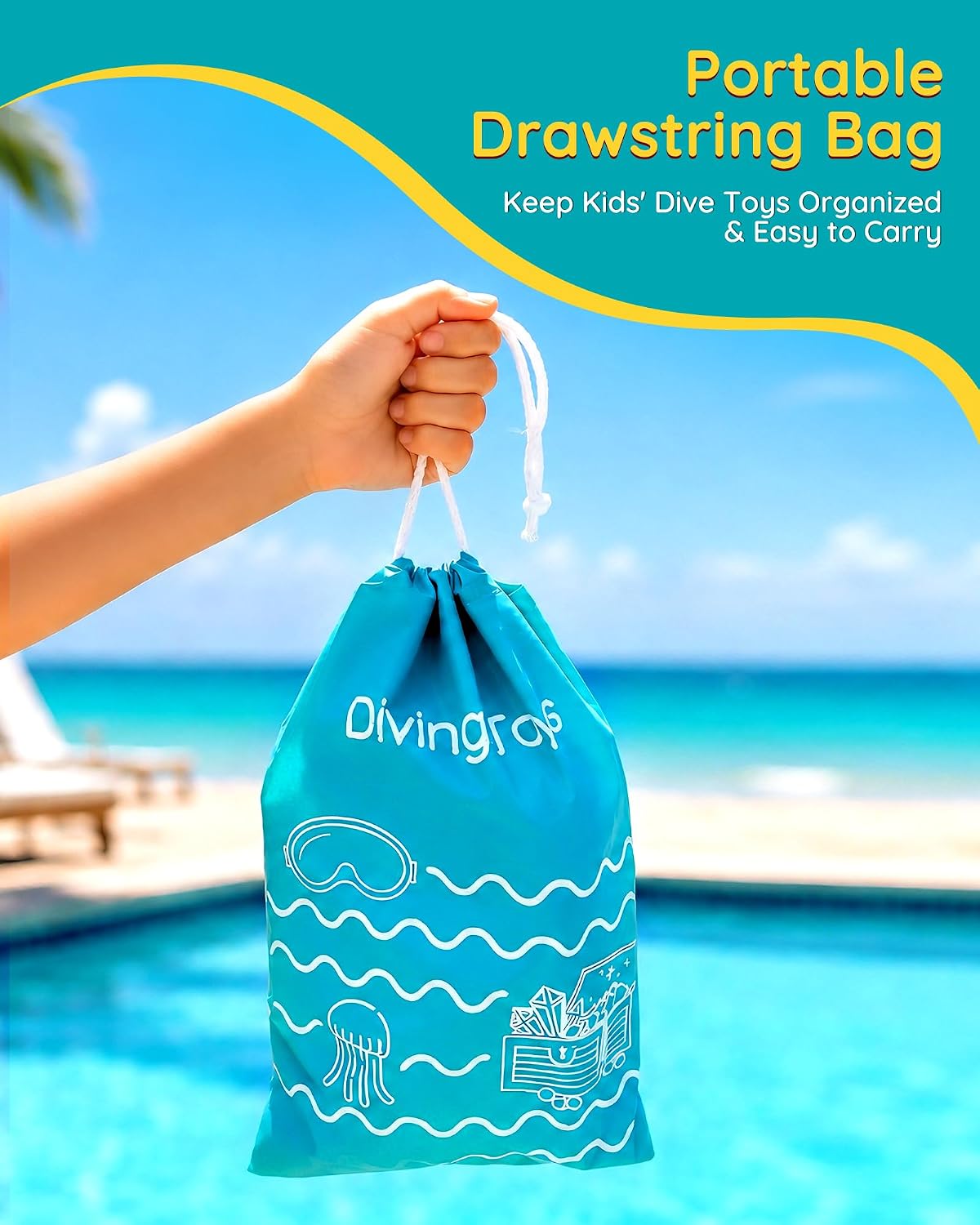 20Pcs Summer Pool Diving Swimming Toys for Kids Ages 3-12, Fun Swim Games Sinking Set, Underwater Dive Gifts with Storage Bag Include Torpedo Gems Shark Rings Sea Animals for Boys Girls