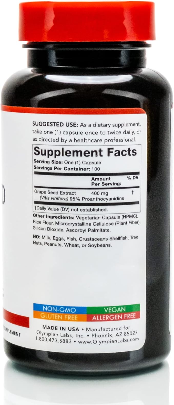 Olympian Labs Grape Seed Extract 400mg Vegan Capsules | Supports Heart & Immune Health, Antioxidant - 100 Count