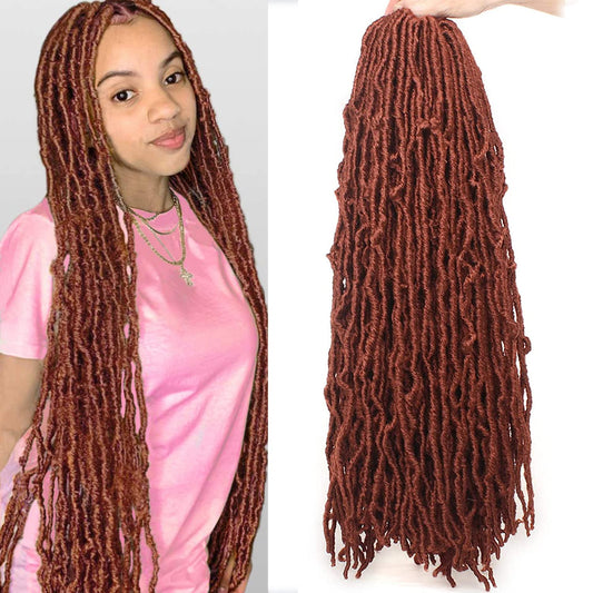 Leeven 24 Inch Long New Faux Locs Crochet Hair 126 Strands 7 Packs Copper Red Messy Soft Locs Crochet Braids Hair Ginger Distres