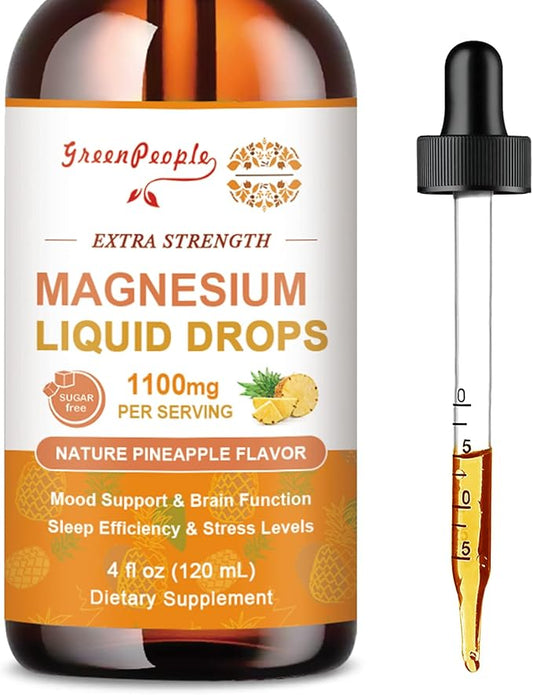Magnesium Glycinate Liquid Drop - 17-in-1 Triple Absorption Magnesium Supplement with Magnesium Glycinate 400mg & Citrate 500mg for Calm Mood/Muscle & Sleep,4 fl. oz Pineapple Flavor