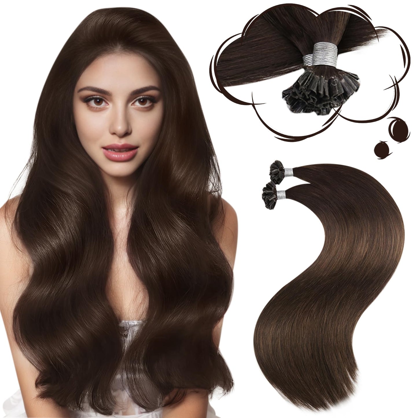 Moresoo U Tip Extensions Real Human Hair 22 Inch U Tip Hair Extensions Human Hair Keratin Tips Color #4 Chocolate Brown Pre Bond