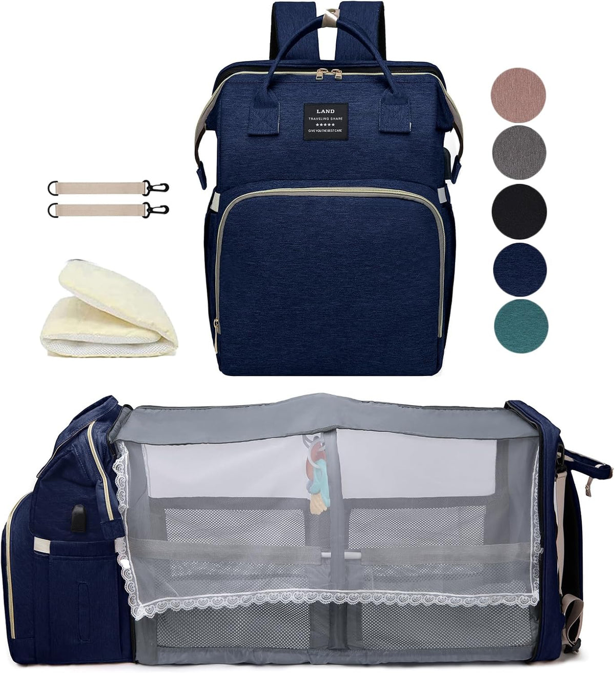 houscly Diaper Bag Backpack with Changing Station, 25L Large Capacity | Multifunction baby bag, baby registry search, baby girl newborn essentials must haves, baby shower gifts, pink