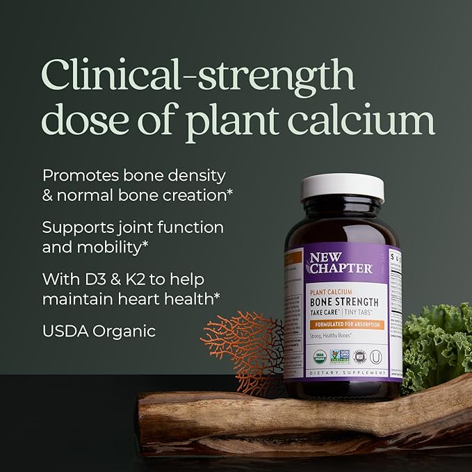 New Chapter Calcium Supplement - Bone Strength Tiny Tabs Organic Calcium with Magnesium, Vitamin D3+K2, 70+ Trace Minerals for Bone Health, Gluten Free, Easy to Swallow - 120 ct