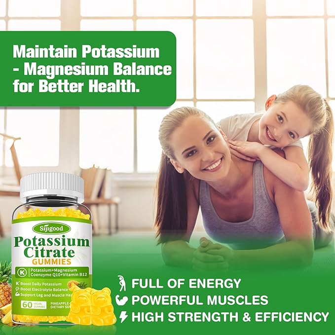 Potassium Citrate Gummies – High Potency Potassium Supplement for Muscle Health, Leg Cramp Relief, Electrolyte Balance – Vegan, Non-GMO, Gluten-Free, Pineapple Flavor, 60 Count