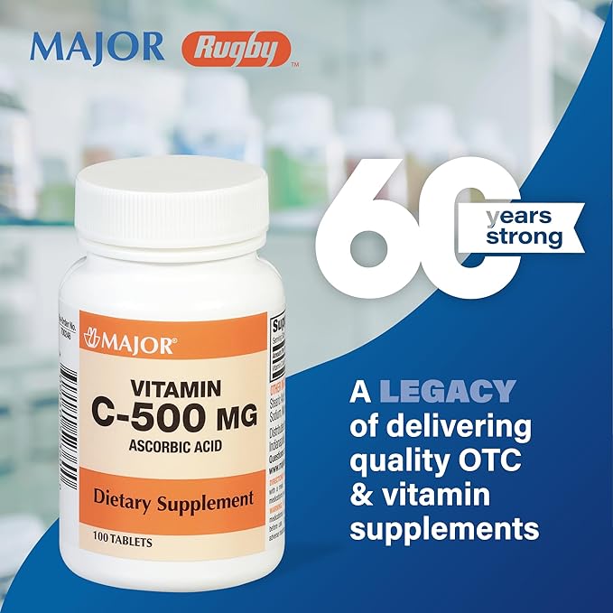 MAJOR Vitamin C-500 mg Ascorbic Acid - Vitamin C Tablets - Dietary Supplement - 100 Tablets