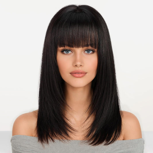 Kku 16 Inch Ombre Ash Blonde Human Hair Wigs For Women,Layered Straight Hair Wig With Bangs,Wear Natural Realism