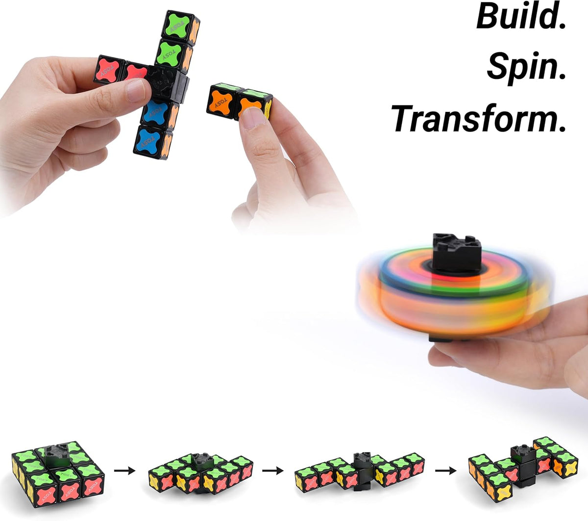 TOSY Magnet Fidget Spinner Mini, 8 Blocks, 3 in 1 Toy: Transformable Fidget Spinner, Infinity Cube, Puzzle Cube