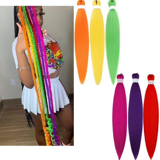 Leticia Colored Braiding Hair Pre Stretched Red Orange Purple Green Magenta Pink Yellow Braiding Hair For Box Braids