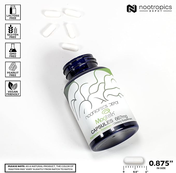 Nootropics Depot Magtein Magnesium L-Threonate Capsules | 540 Count | Mineral Supplement | Natural | Supports Mitochondrial Function | Boosts Energy and Cognitive Function