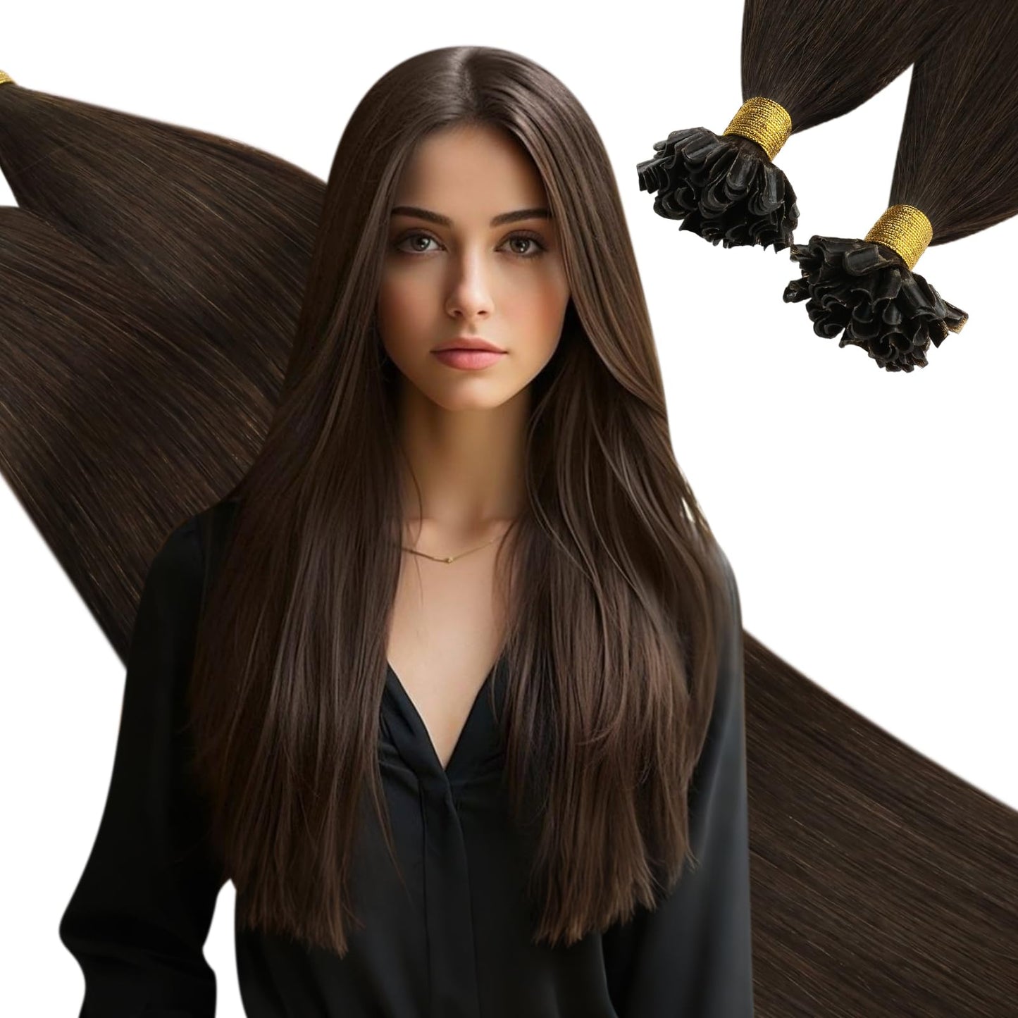 Ugeat Utip Hair Extensions Human Hair Dark Brown Keratin Fusion Hair Extensions Human Hair Pre Bonded Human Hair Extensions 18 I