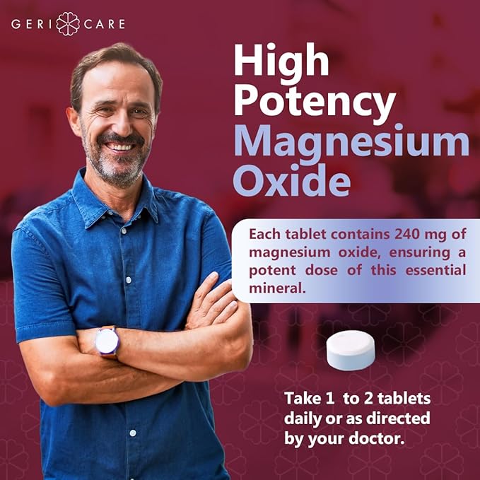 GeriCare Magnesium Oxide Supplement 240 mg of Elemental Magnesium, 120 Tablets, Essential Mineral Support, Promotes Vascular Health, Bone Strength, and Muscle Function (Pack of 3)