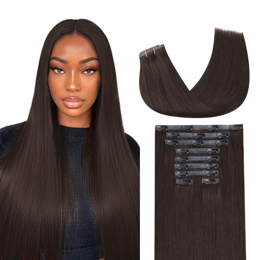 Lashey Seamless Clip In Hair Extensions Human Hair 150G 9Pcs #2 Dark Brown Straight 20 Inch Clip In Hair Extensions For Women Ha