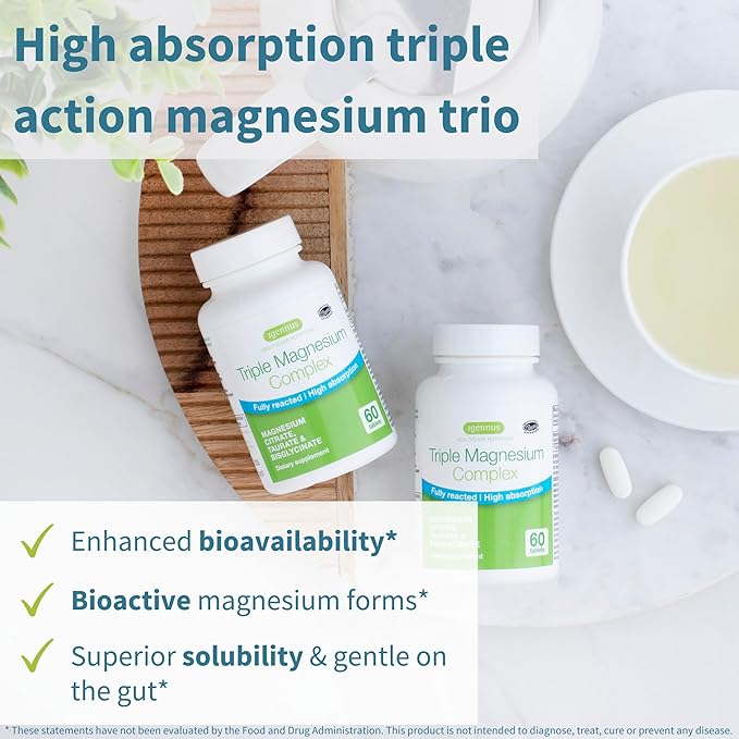Igennus Advanced Triple Magnesium Complex, Fully Reacted & Chelated Glycinate, Taurate & Citrate, Clean Label, High Bioavailability & Absorption, 60 Tablets, Vegan, Non-Buffered