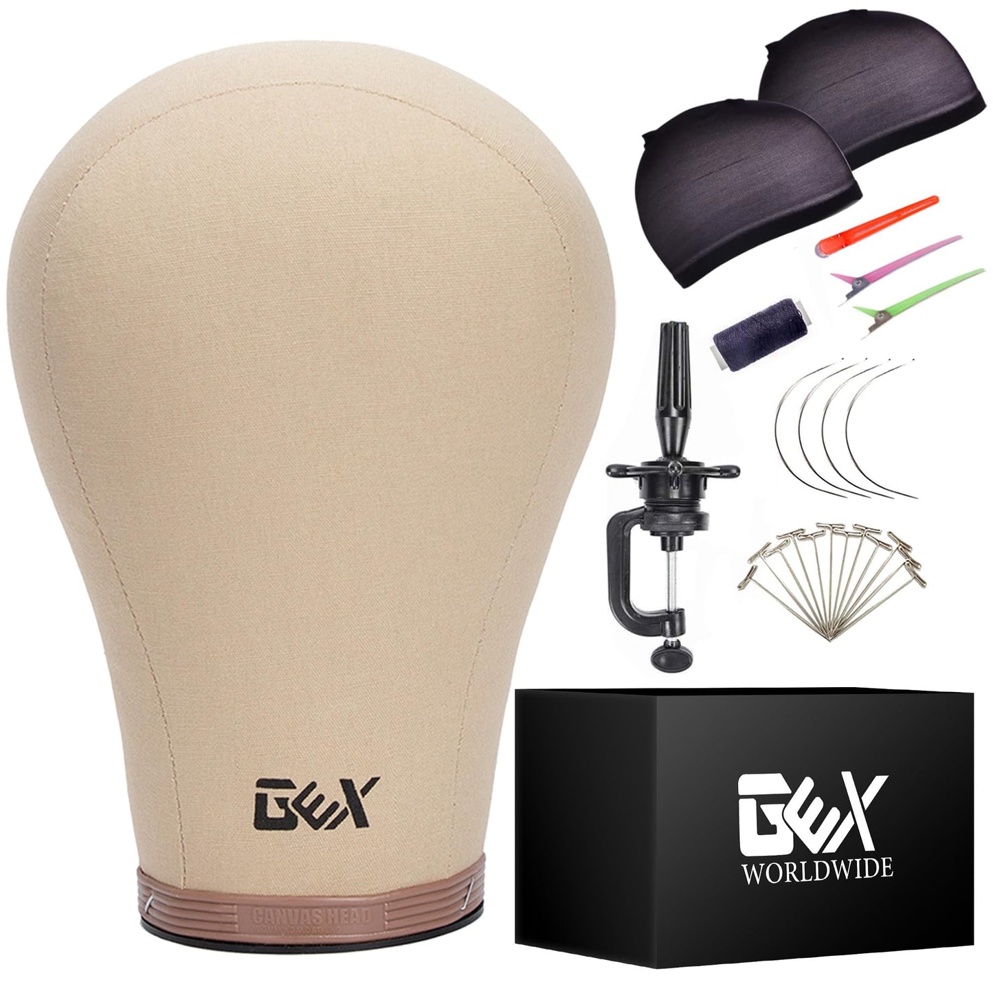 Gex 23'' Canvas Cork Wig Block Mannequin Head For Wig Making Drying Styling Display With Table C Clamp Stand Holder (Light Brown