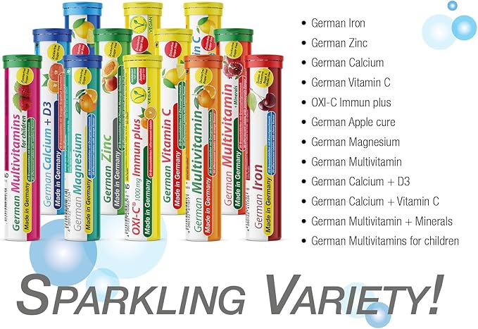 German Zinc 60 Drink Effervescent Tablets - Peach and Passion Fruit Flavour - 5 mg Zinc, Sugarfree, Vegan - T&D Pharma – Made in Germany