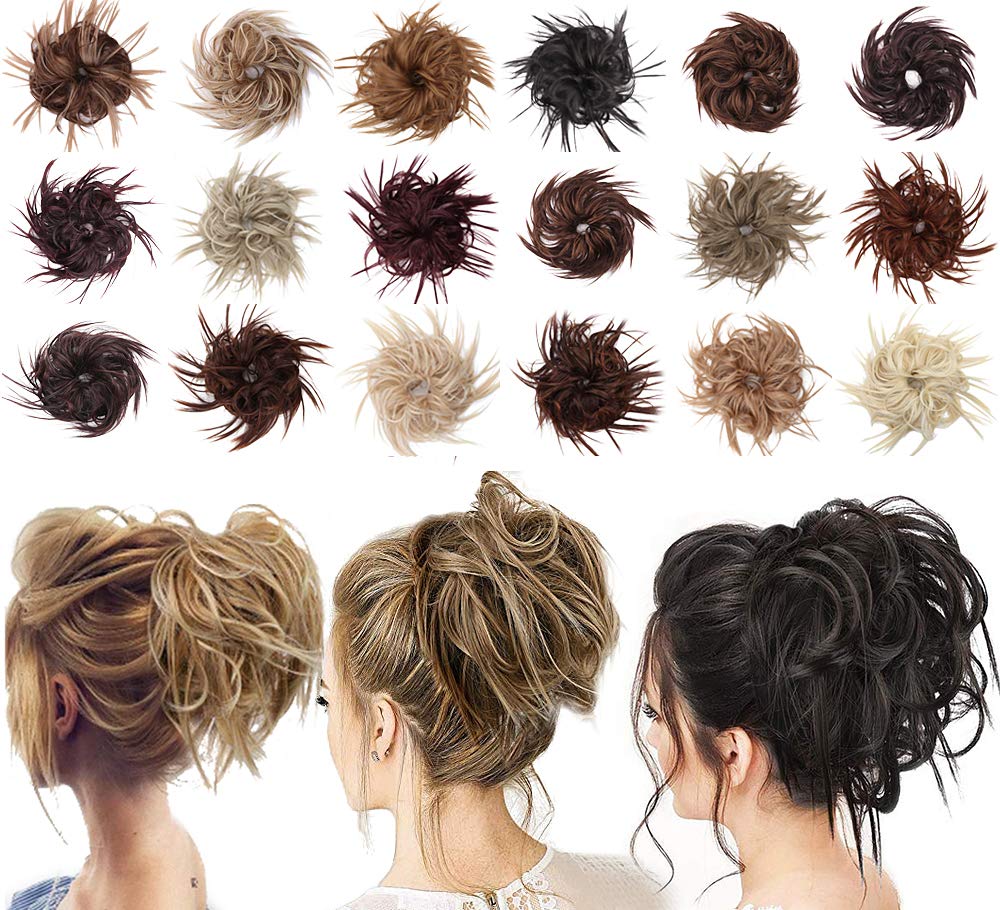 Tousled Updo Messy Bun Hair Piece Scrunchies Synthetic Wavy Extension Ponytail With Elastic Rubber Band Hairpiece Updo Extension