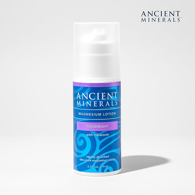 Ancient Minerals Magnesium Lotion Goodnight night cream contains melatonin with magnesium chloride and OptiMSM a topical nighttime moisturizing lotion(2.5oz)