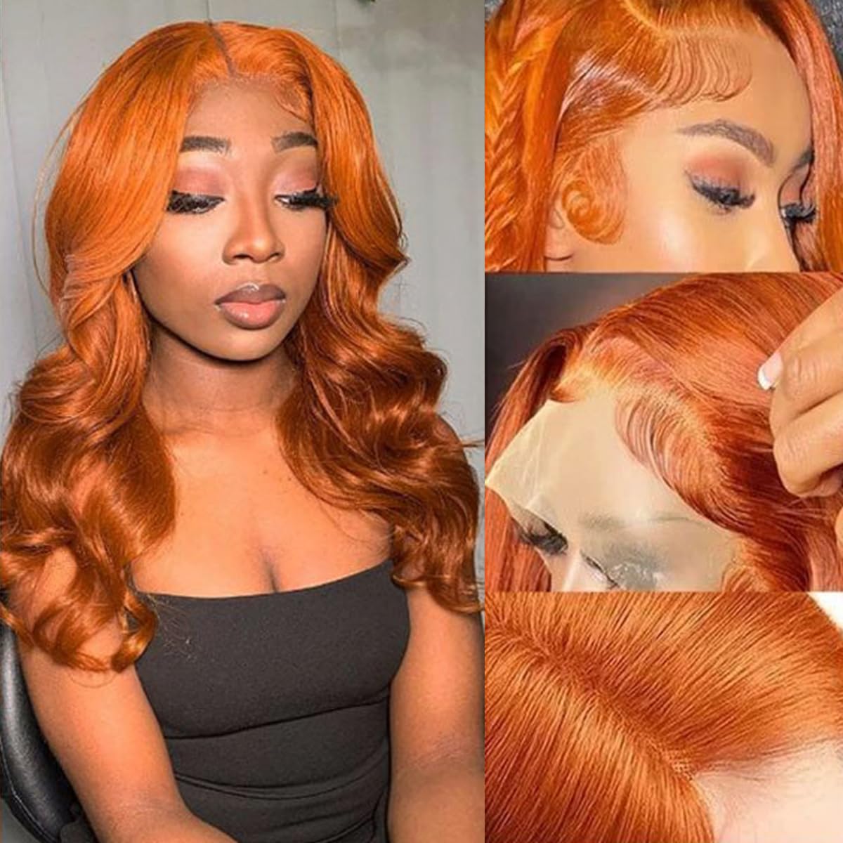 Fascara 13X4 Lace Front Body Wave Wig Human Hair 18Inch Ginger Orange Body Wave Lace Front Human Hair Wig 350 Color 180% Density