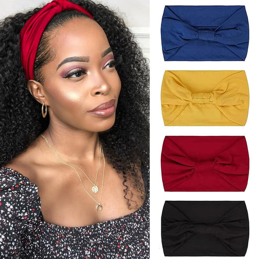 Kachanaa 4 Pack Wide Headbands For Women Non Slip Elastic Boho Bandeau Hair Bands Yoga Workout Running Sweat Hair Wraps Hair Acc