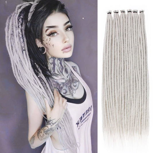 Leeven 20 Strands Thin Dreadlock Extensions 24 Inch Grey Soft Crochet Se Dreads Reggae Style Synthetic Braiding Hair 0.6 Cm Widt