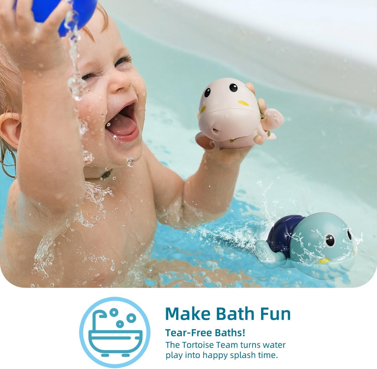 LiKee Bath Toys 3 Pack with 3 Colors | Cute Swimming Turtles Wind Up Toys for Baby Toddlers 1+ Years Old | Floating Bath & Pool Toys for Kids Age 1-3-5 | Baby Shower & Birthday Gift (Boys Girls)