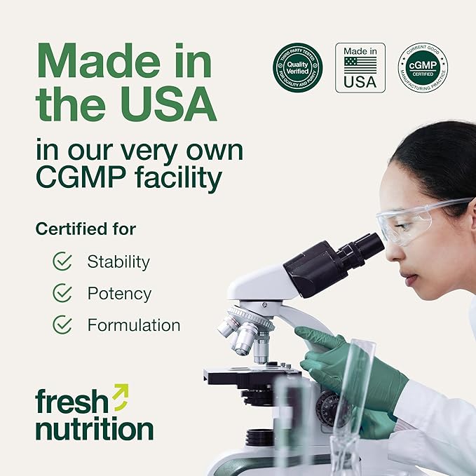 Fresh Nutrition Liposomal Vitamin C - 2000mg DNA Verified & Potent VIT C (from ascorbic acid)– Swallow or Pour Powder into a Drink, All Natural Vegan Friendly, Non-GMO, Gluten-Free, Dairy-Free