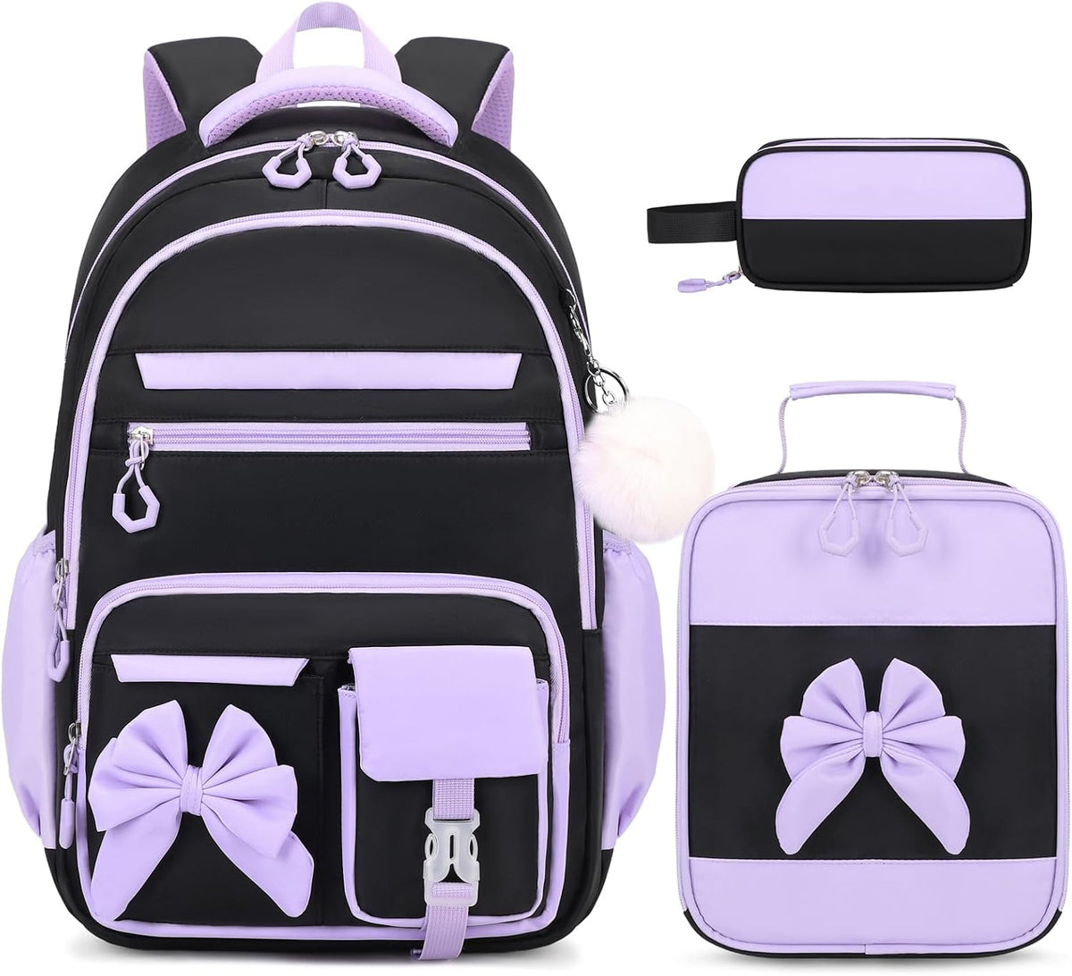 DIGOBAY Backpack for Girls, 3PCS Girls Backpack for School with Lunch Bag Pencil Case, Cute Kids Teens Bookbag for Kindergarten Elementary Preschool Middle School (Pink)
