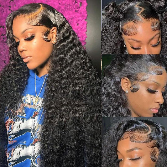 Aomllute 30 Inch Deep Wave Lace Front Wigs Human Hair 200 Density 13X4 Hd Lace Frontal Wigs Human Hair Pre Plucked Deep Curly Gl