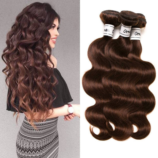 Light Brown Bundles Human Hair Brazilian Body Wave Human Hair Virgin Hair Light Brown Color #4 Human Hair Extensions 3 Bundles L
