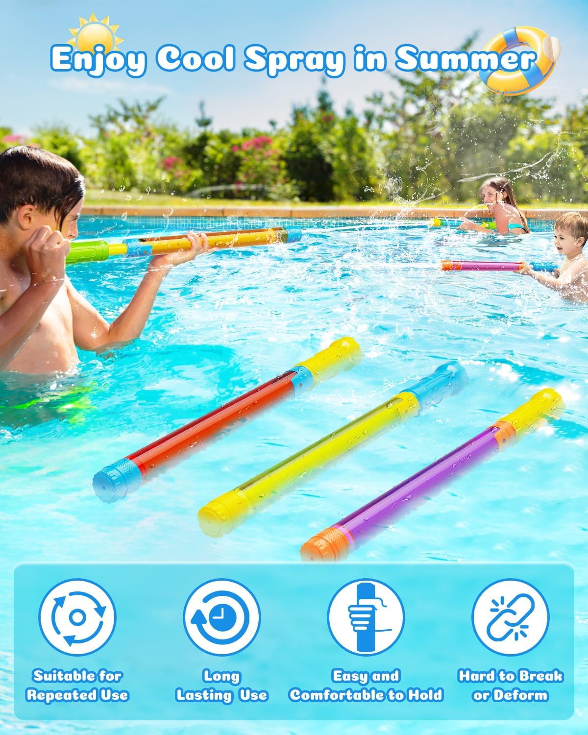 Water Gun Squirt Toys for Kids Adults Shoot Up to 40 Feet 6 Pack | Outdoor Super Blaster, for Age 3-4-5-8-12 Bulk, Fun Water Squirter for Swimming Pool Beach Summer Outside Party Games