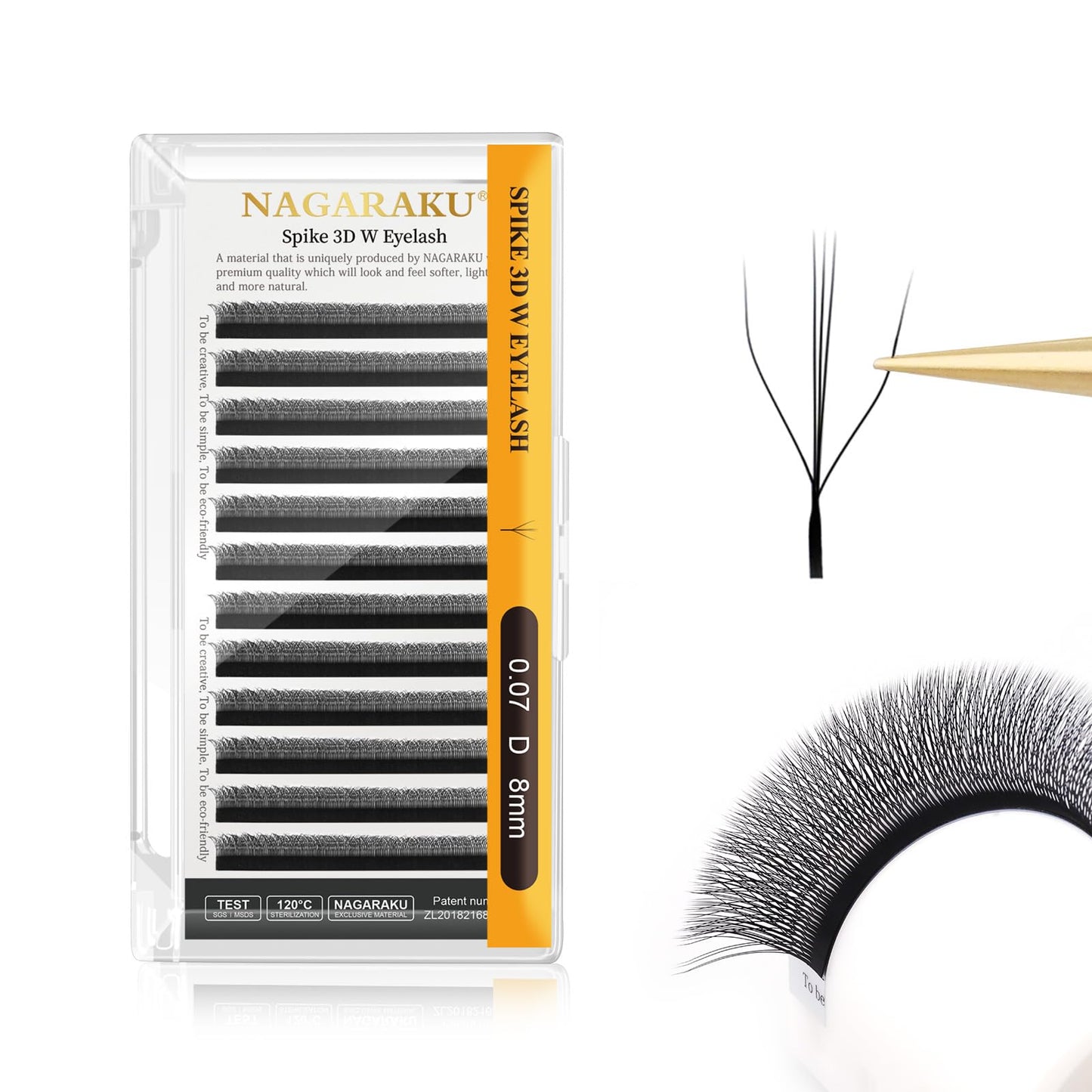 Nagaraku Eyelash Extensions Cluster 3D W Shape Triple-Core Volume Lashes Hand Woven Long Stem 0.07Mm D Curl 8Mm Matte Black Prem