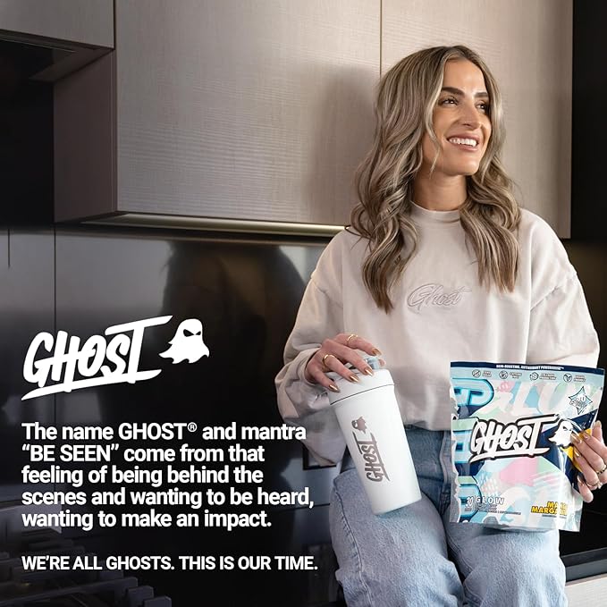 GHOST Glow Sticks: Beauty and Detox Supplement - 30 On-The-Go Stick Packs, Mango Margarita - Hyaluronic Acid, Biotin & L-Theanine for Skin-Boosting Support - Sugar Free, Gluten Free