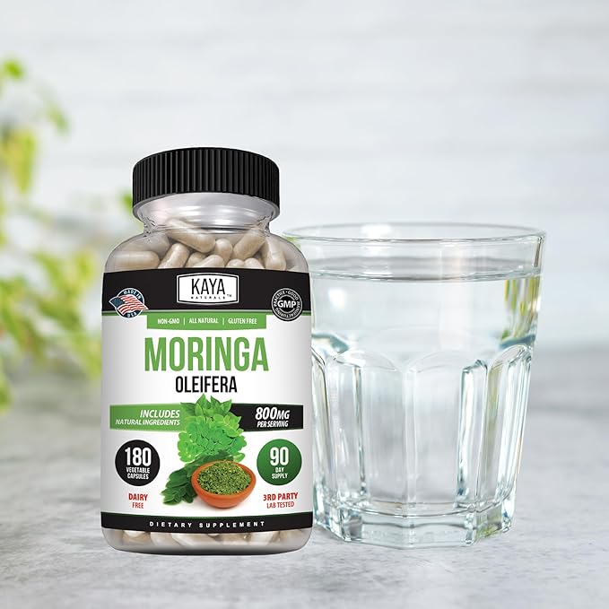 Kaya Naturals Moringa Leaf Extract - Complete Greens Superfood Supplement - Pure Miracle Tree Moringa - Boost Energy Naturally - Nutrient Dense Vitamins for Adult - 180 Veggie Count