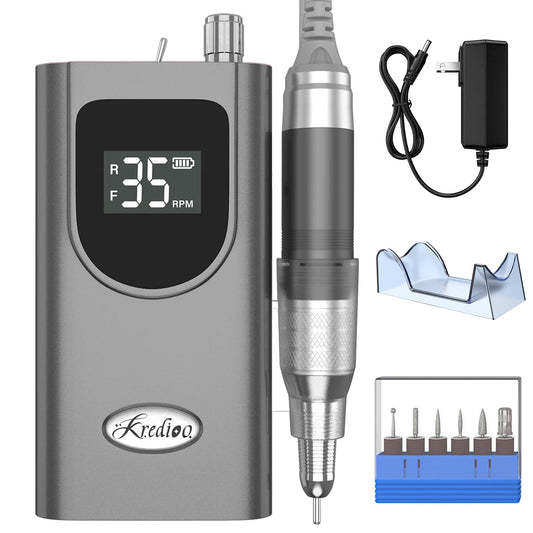 Kredioo Nail Drill, Nail Master 35000Rpm Professional Electric File Drill Para Uas Profesional Rechargeable Portable Efile Machi