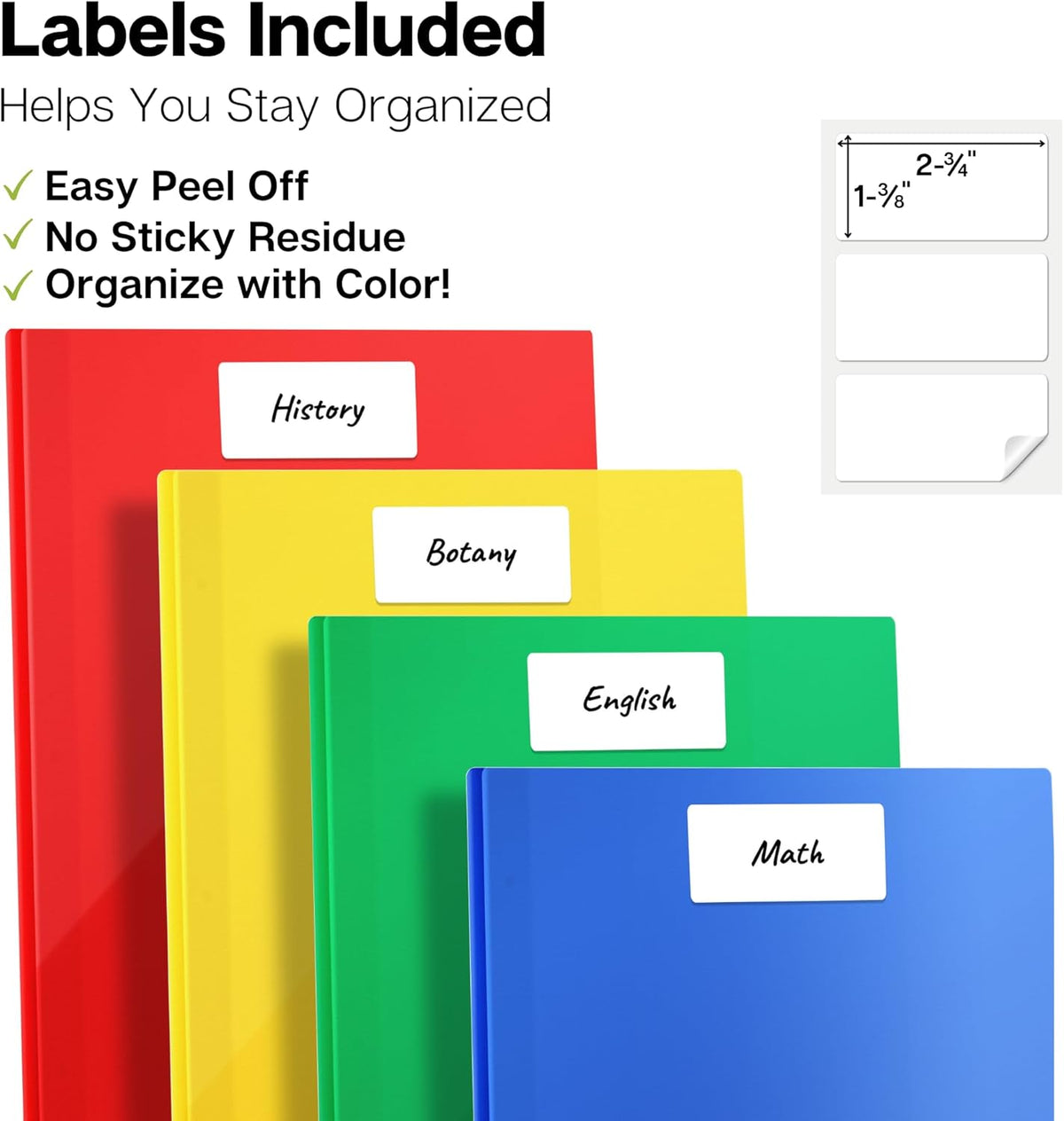 Dunwell Plastic 2 Pocket Folders with 3 Prongs, (6 Pack, Assorted Colors), 3-Clasp Folders with Fasteners, Tear-Resistant, Long Lasting Acid-Free Poly, Includes Labels