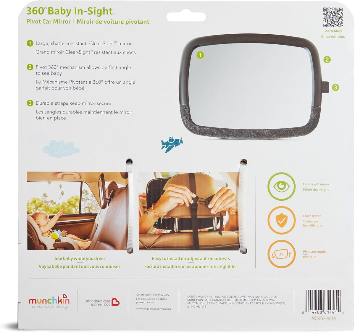 Munchkin Pivot 360 Baby Car Mirror for Rear-Facing Car Seats, Black