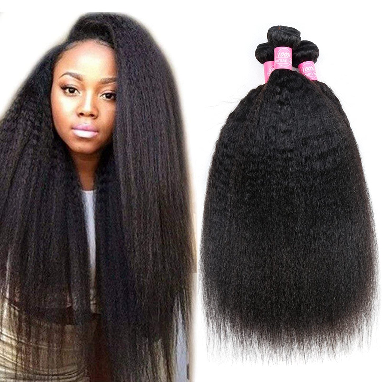 Odir Kinky Straight Human Hair Bundlles 20 22 24 Inch Unprocessed 9A Brazilian Yaki Straight Virgin Hair Weave 3 Bundles Kinky S