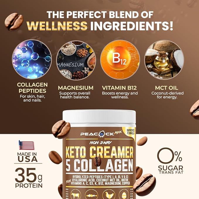 Collagen Keto Creamer Powder, Coconut MCT, Peptides, Unflavored, Hydrolyzed, B12, Magnesium (36.66 Ounces (Pack of 3))
