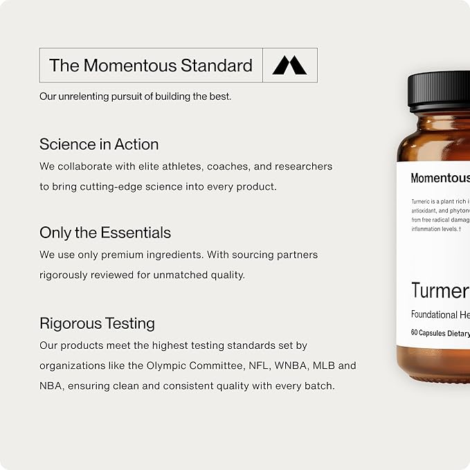 Momentous Turmeric Supplement 1000mg - Natural Antioxidant Turmeric Curcumin for Foundational Health - NSF Certified, Gluten Free, 30 Servings, 60 Capsules