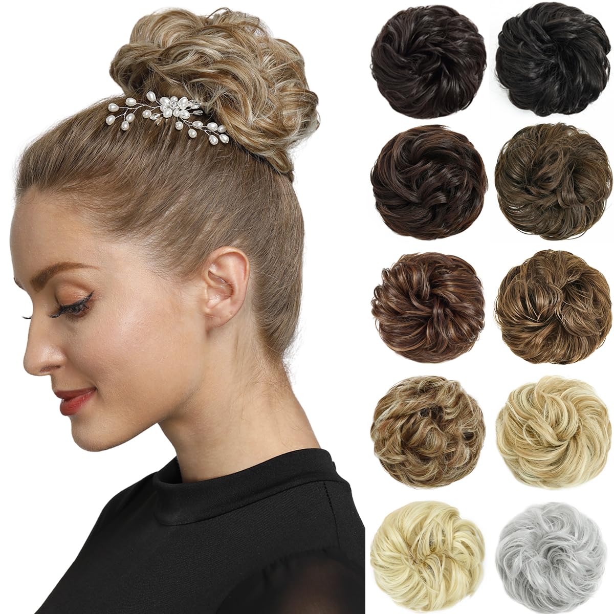 Rose Bud Messy Bun Hair Pieces For Women Hair Bun Extension Updo Curly Messy Bun Scrunchie Natural Black In Burgundy Red