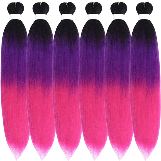 Leticia Ombre Purple Pink Braiding Hair Pre Stretched Crochet Braids Twist Kanekalon Braiding Hair Extensions