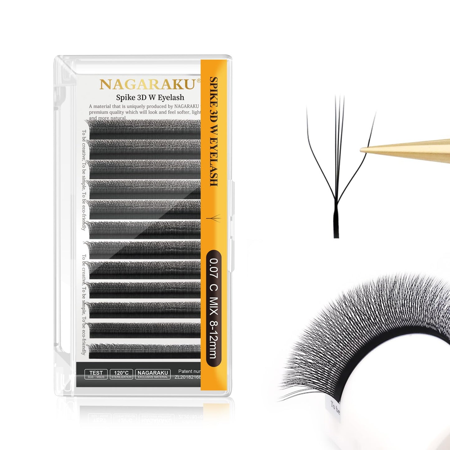 Nagaraku Eyelash Extensions Cluster 3D W Shape Triple-Core Volume Lashes Hand Woven Long Stem 0.07Mm C Curl 8-12Mm Mix Matte Bla