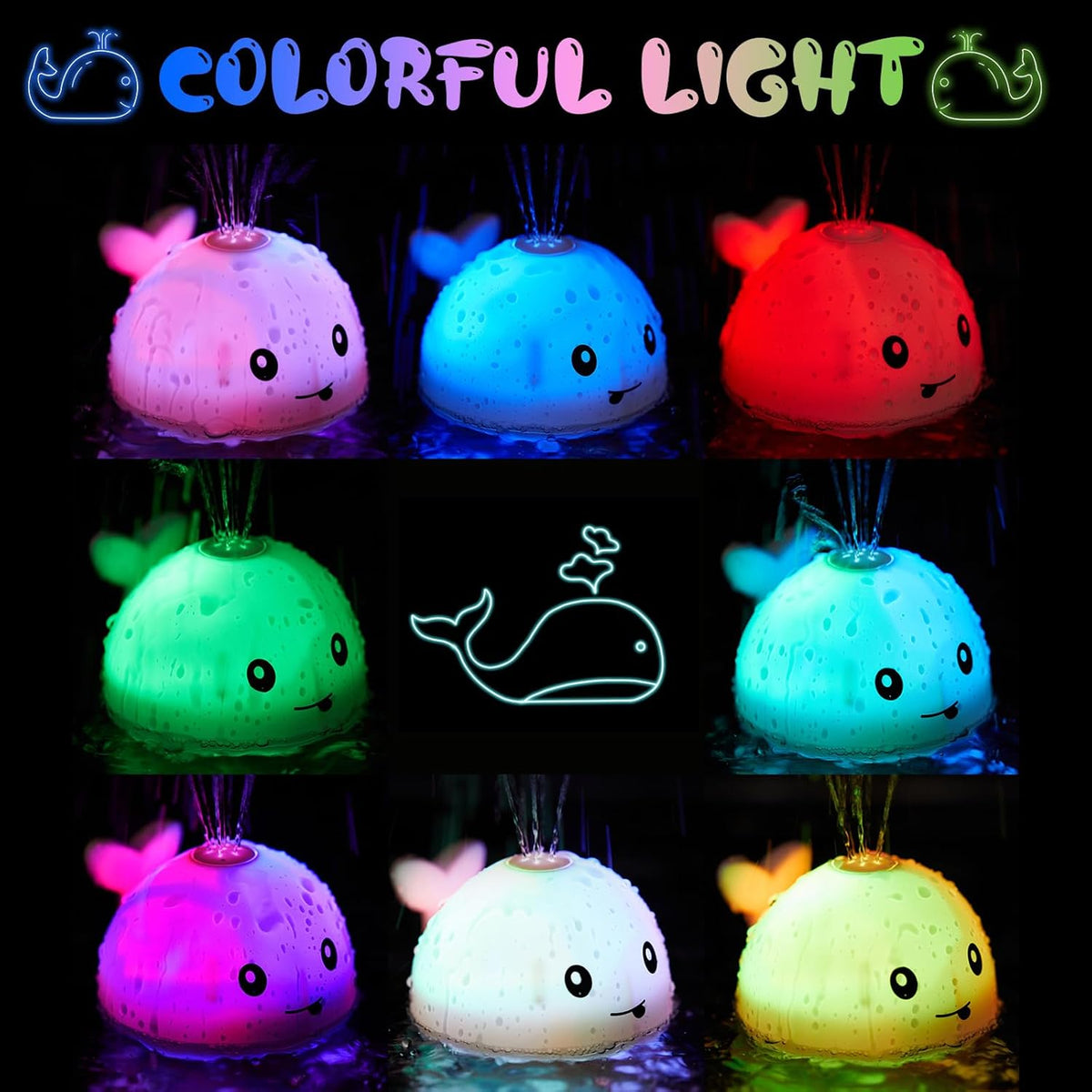 Anggiko Baby Bath Toy, Light Up Whale Sprinkler for Toddlers Ages 1-3, 6-12 Months Rechargeable Battery Toy Gift